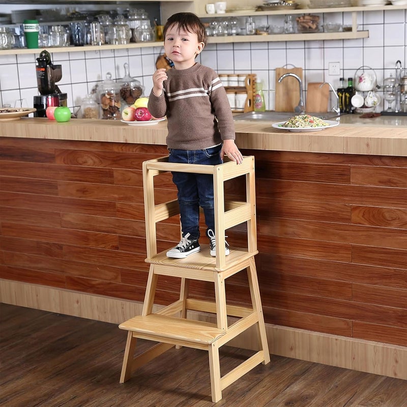 SDADI Kids Kitchen Step Stool with Safety Rail, 150lb Capacity, for 18-36 Months Old, Natural - Image 5