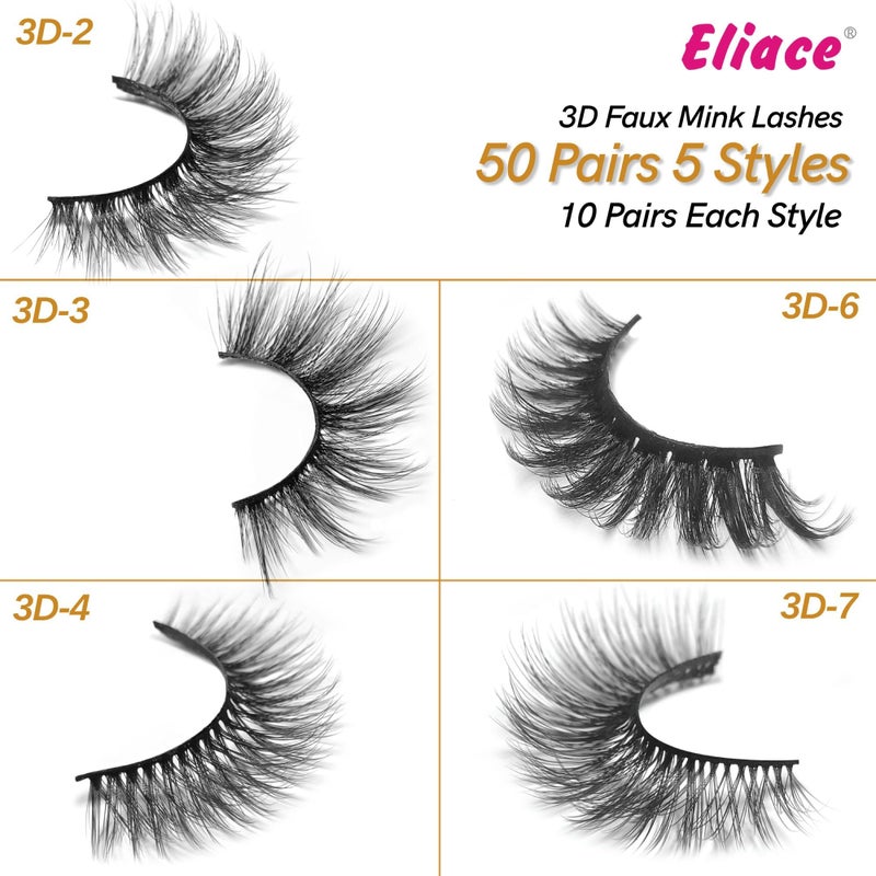 Eliace Eyelashes, 50 Pairs 5 Styles Faux Mink Lashes Natural Look Wispy Fluffy Handmade Cat Eye lashes Pack False Eyelashes Set, Comfortable & Lightweight Fake Lashes Strips,Makeup Fake Eyelashes Pack - Image 3