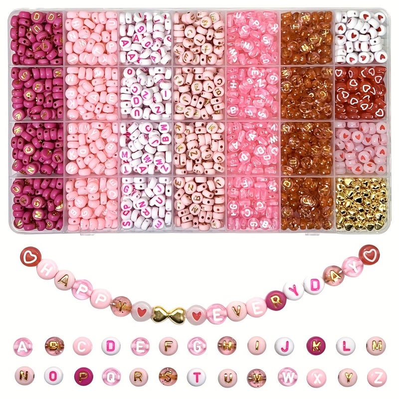 Multicolor 450pcs Beading Kit Pink Series Letter and Heart Acrylic Beads for Jewelry Making - Image 1
