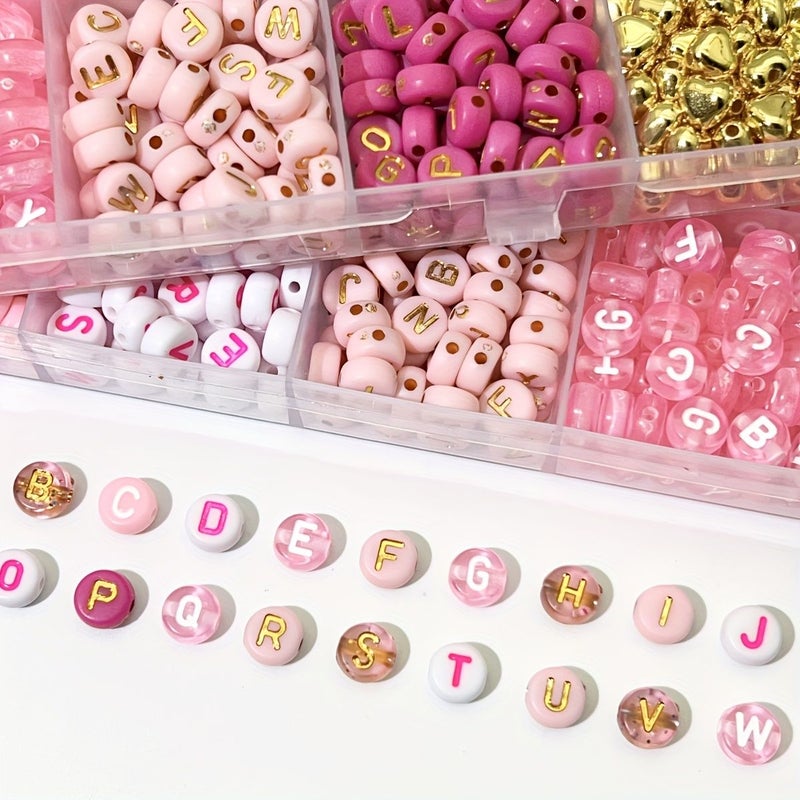 Multicolor 450pcs Beading Kit Pink Series Letter and Heart Acrylic Beads for Jewelry Making - Image 2