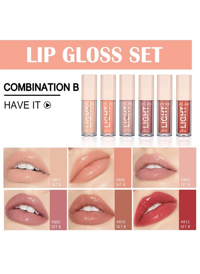 CAHIUYOA - Light Lipgloss 6PCS Lip Gloss Set,Nude Pink Lip Gloss Kit Shine Glossy and Moisturizing,Lip Plumping Lip Gloss Pack Bulk Liquid Lipstick for Women Girls-Set B - Image 1