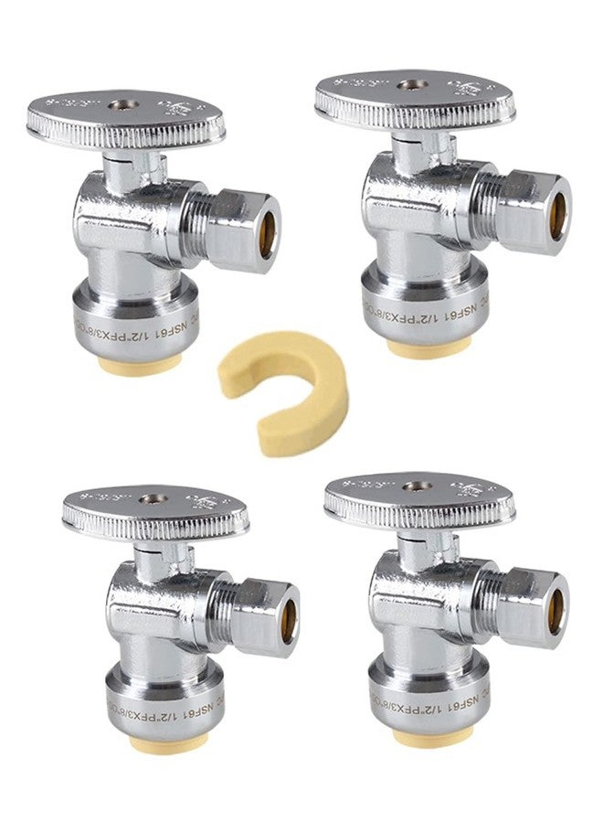 EFIELD 4-Pack EFIELD Push Fit 1/4 Turn Stop Valve Water Shut Off 1/2 Push x 3/8 Inch Compression With Disconnect Clip, Chrome Plated,(PF131) - Image 1