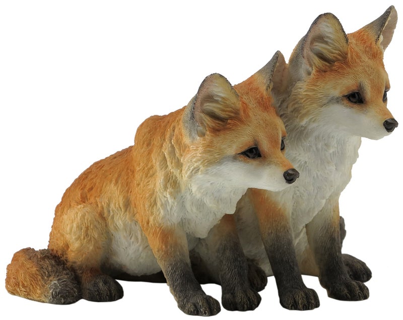 55 Inch Two Fox Pups Decorative Statue Figurine Orange and White