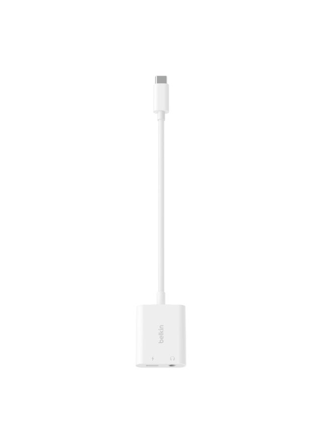 belkin RockStar 3.5mm Audio + USB-C Charge Adapter | Charge and Listen, 4" Tethered Cable, 60W Pass-through Charging, High Resolution Audio Quality, Wide Compatibility - White white - Image 4