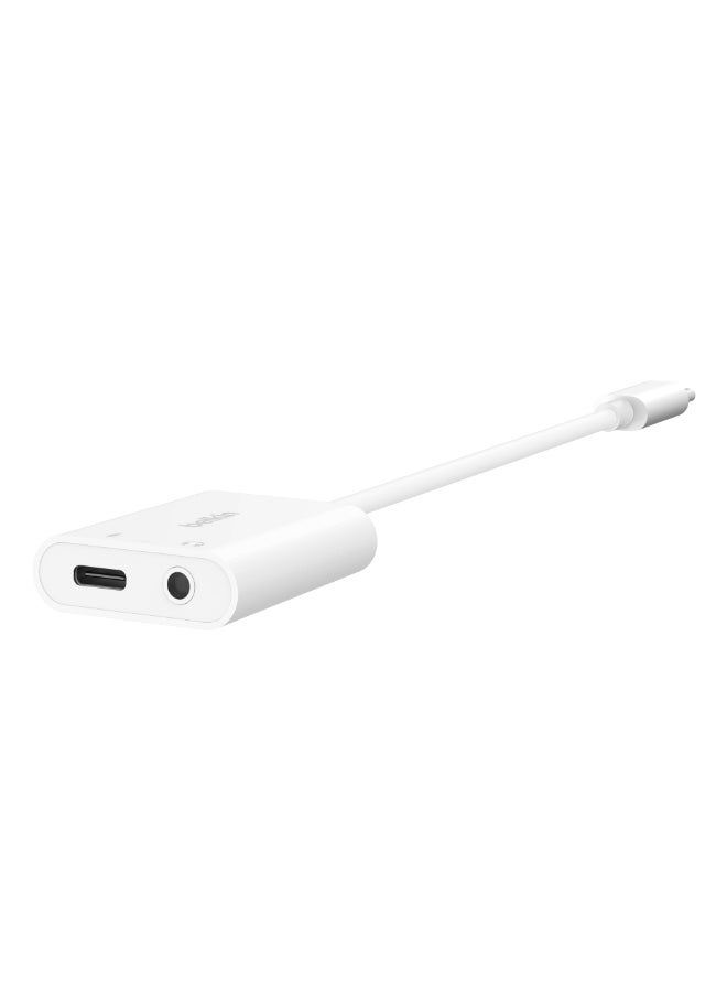 belkin RockStar 3.5mm Audio + USB-C Charge Adapter | Charge and Listen, 4" Tethered Cable, 60W Pass-through Charging, High Resolution Audio Quality, Wide Compatibility - White white - Image 5