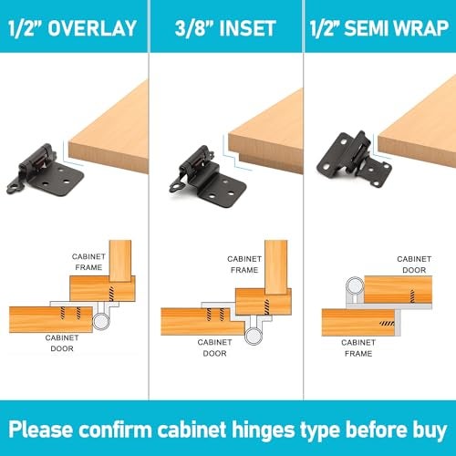 Donanim Matte Black 12 Overlay Cabinet Hinges 6 Pack 3 Pairs Self Closing Hinges for Kitchen Cabinet Doors - Image 3