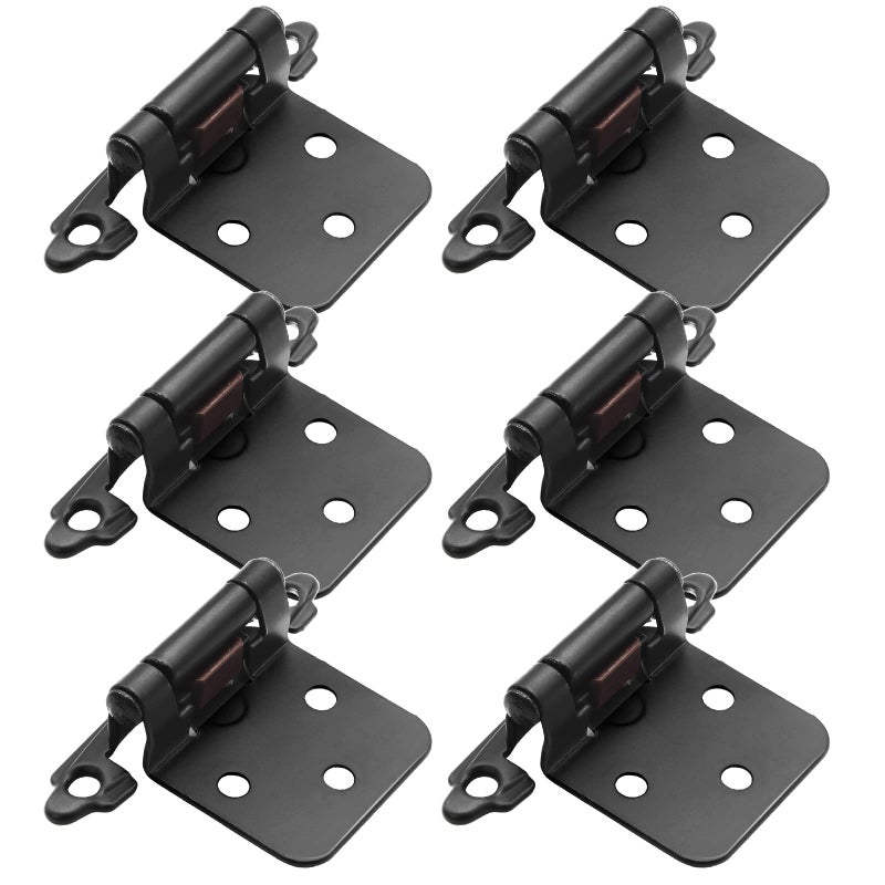 Donanim Matte Black 12 Overlay Cabinet Hinges 6 Pack 3 Pairs Self Closing Hinges for Kitchen Cabinet Doors - Image 2