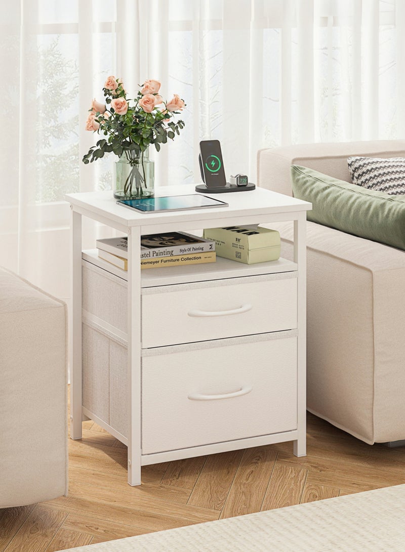Canadel Nightstand with 2 Fabric Drawers & Open Shelf, Bedside Table with Waterproof MDF Top, End Table for Bedroom Living Room Home Furniture - Image 1