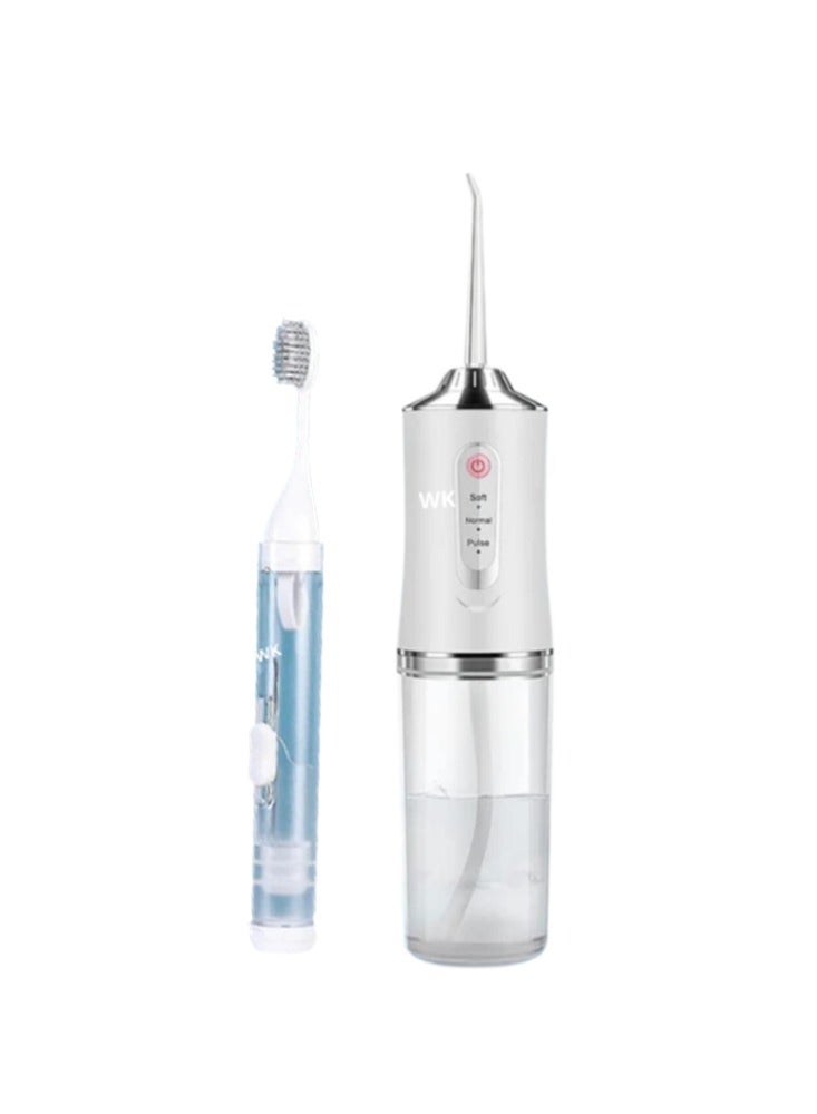 دينكس مجموعة العناية بالاسنان | جهاز تنظيف الأسنان المائي الذكي بين الأسنان + فرشاة أسنان مبتكرة - أبيض - Image 1