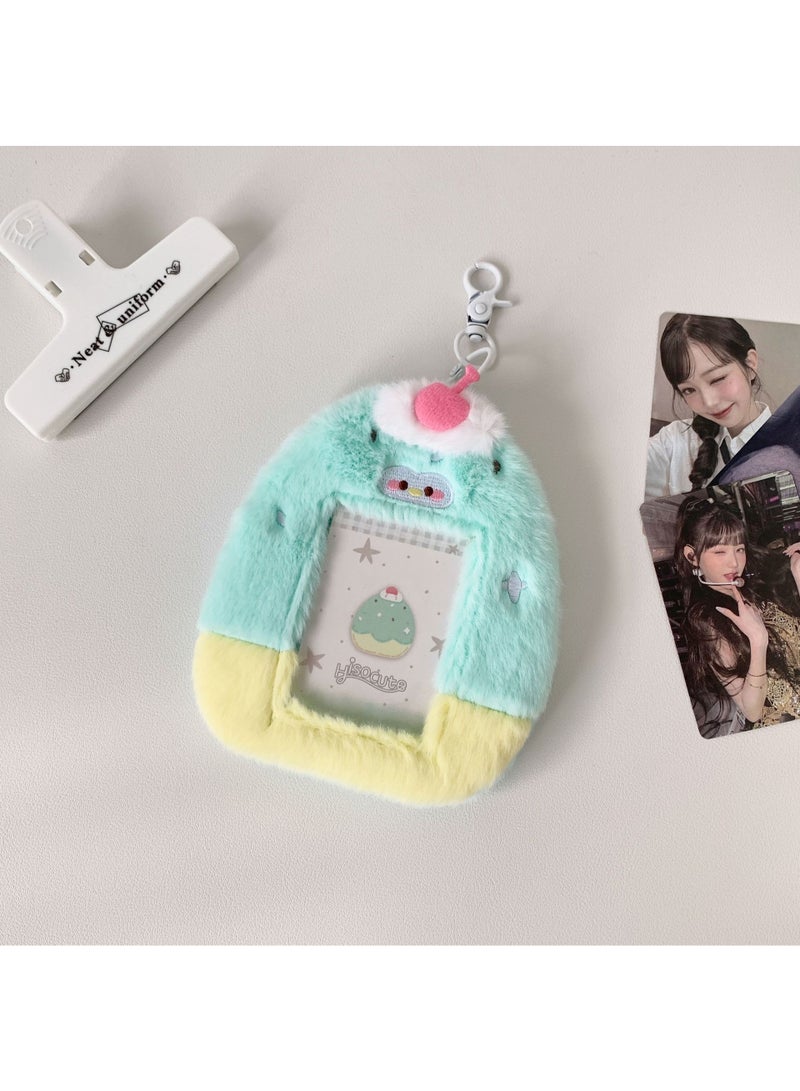 NIBEMINENT 1 - Piece Ice Cream Plush Kpop Photo Card Holder Pendant Key Chain ID Badge Holder ID Card Holder Photo Card Protector for School ID Office ID Access Card for Women Girls - Image 1