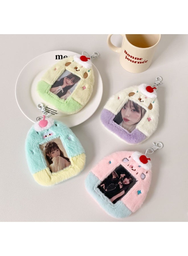 NIBEMINENT 1 - Piece Ice Cream Plush Kpop Photo Card Holder Pendant Key Chain ID Badge Holder ID Card Holder Photo Card Protector for School ID Office ID Access Card for Women Girls - Image 3