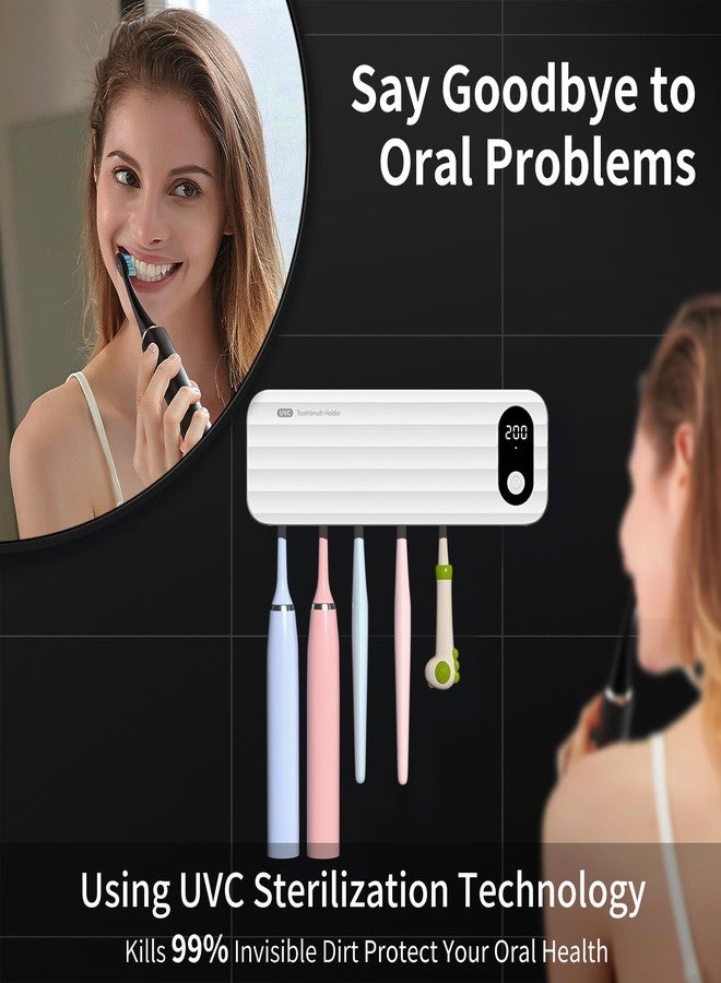 Sugar Swan Toothbrush Sanitizer and Holder, UV Toothbrush Sanitizer Holder for Bathroom with 5 Slot, Timer Function, 2000mAh Rechargeable Toothbrush Cleaner Holder Wall Mounted Without Drilling - Image 3