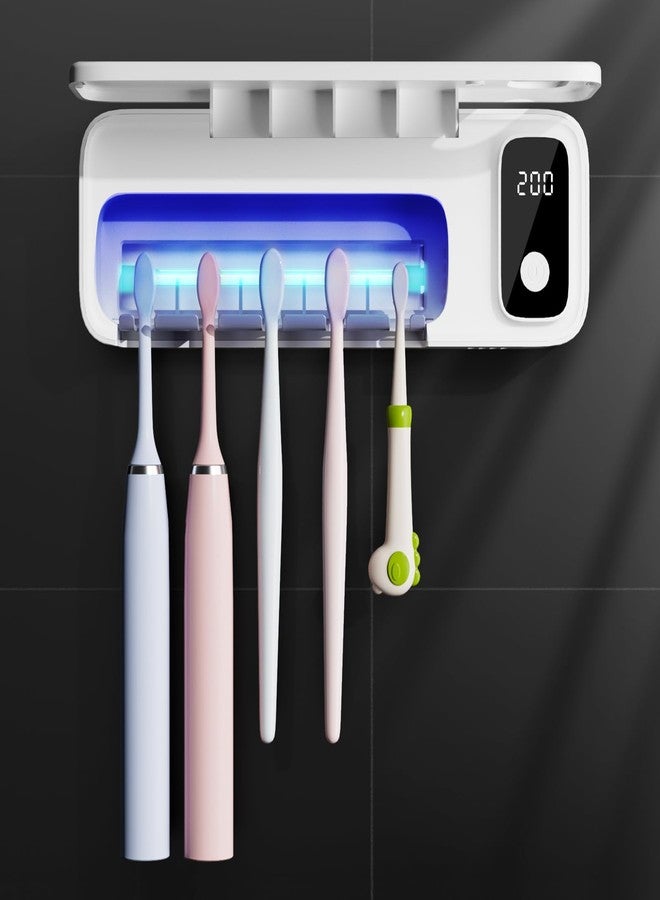 Sugar Swan Toothbrush Sanitizer and Holder, UV Toothbrush Sanitizer Holder for Bathroom with 5 Slot, Timer Function, 2000mAh Rechargeable Toothbrush Cleaner Holder Wall Mounted Without Drilling - Image 1
