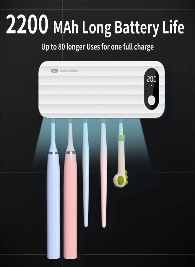 Sugar Swan Toothbrush Sanitizer and Holder, UV Toothbrush Sanitizer Holder for Bathroom with 5 Slot, Timer Function, 2000mAh Rechargeable Toothbrush Cleaner Holder Wall Mounted Without Drilling - Image 4