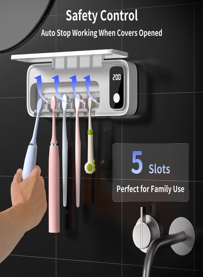 Sugar Swan Toothbrush Sanitizer and Holder, UV Toothbrush Sanitizer Holder for Bathroom with 5 Slot, Timer Function, 2000mAh Rechargeable Toothbrush Cleaner Holder Wall Mounted Without Drilling - Image 5