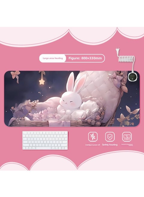 Healing Rabbit Heating Heating Pad Warm Table Pad Office Computer Desktop Heating Mouse Pad-Color:700x330mm-Pattern:Jr-healing Rabbit 118