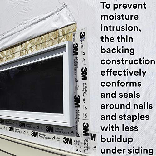 3M All Weather Flashing Tape 8067, 2 in x 75 ft, 1 Roll, Adhesive Backed Split Liner, Prevents Moisture Intrusion, Waterproof Flashing Seals Doors, Windows, Openings in Wood Frame Construction, Tan - Image 4