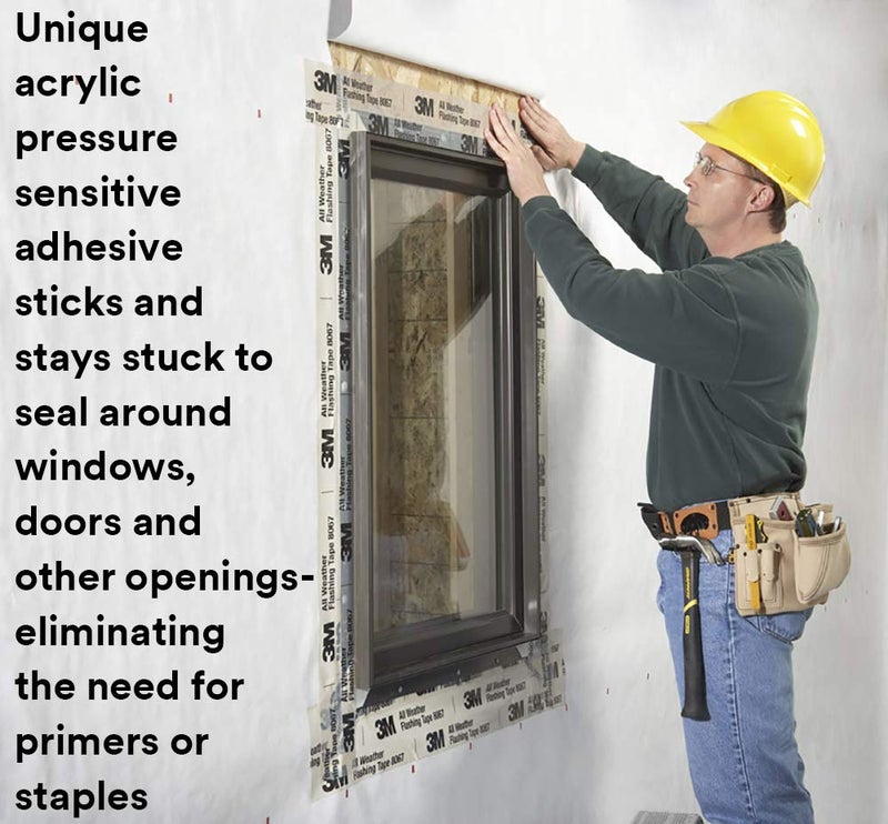 3M All Weather Flashing Tape 8067, 2 in x 75 ft, 1 Roll, Adhesive Backed Split Liner, Prevents Moisture Intrusion, Waterproof Flashing Seals Doors, Windows, Openings in Wood Frame Construction, Tan - Image 2