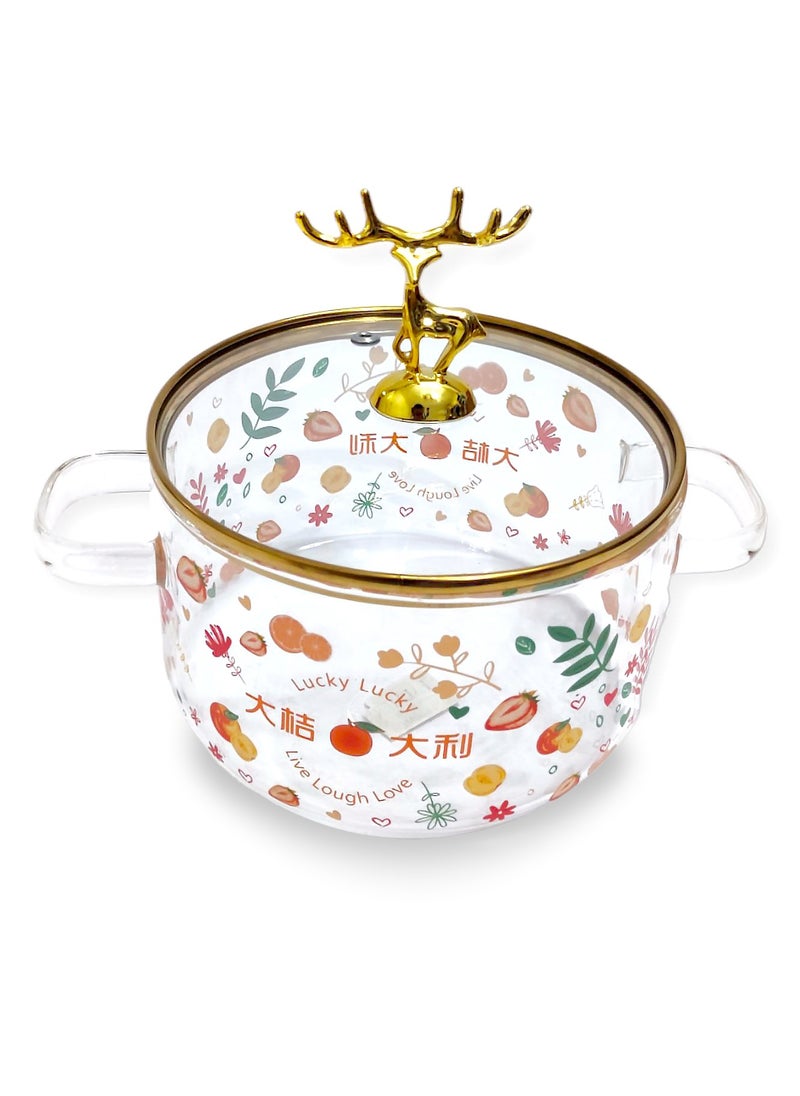 Generic - A thermal glass cooking pot placed directly on the fire with a heat-insulating lid handle in the shape of a golden deer. A healthy thermal prosilica glass cooking pot with a distinctive golden touch. - Image 1