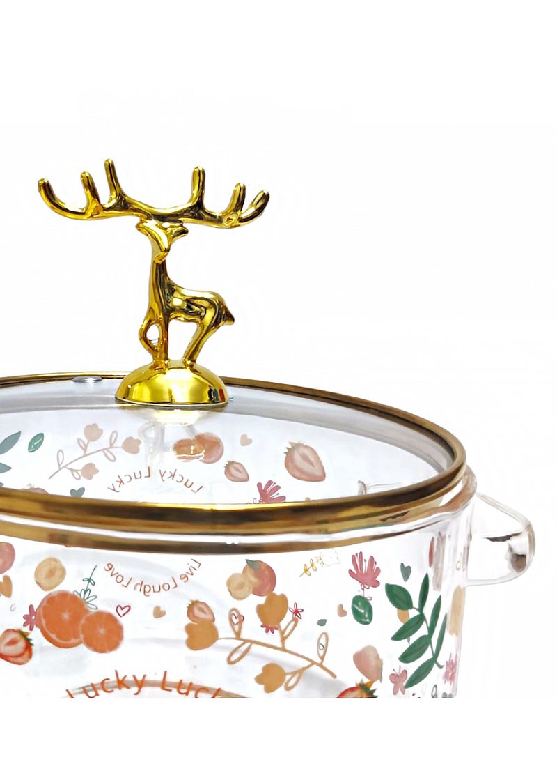 Generic - A thermal glass cooking pot placed directly on the fire with a heat-insulating lid handle in the shape of a golden deer. A healthy thermal prosilica glass cooking pot with a distinctive golden touch. - Image 1