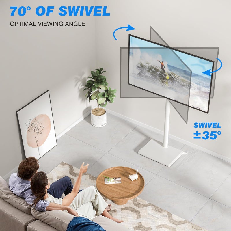 Rfiver Swivel Floor TV Stand with Mount for 28-60 inch TVs up to 88 lbs, Height Adjustable Tall TV Stand with Wood Base, Saving Space Design for Bedroom, Living Room and Corner, White - Image 5