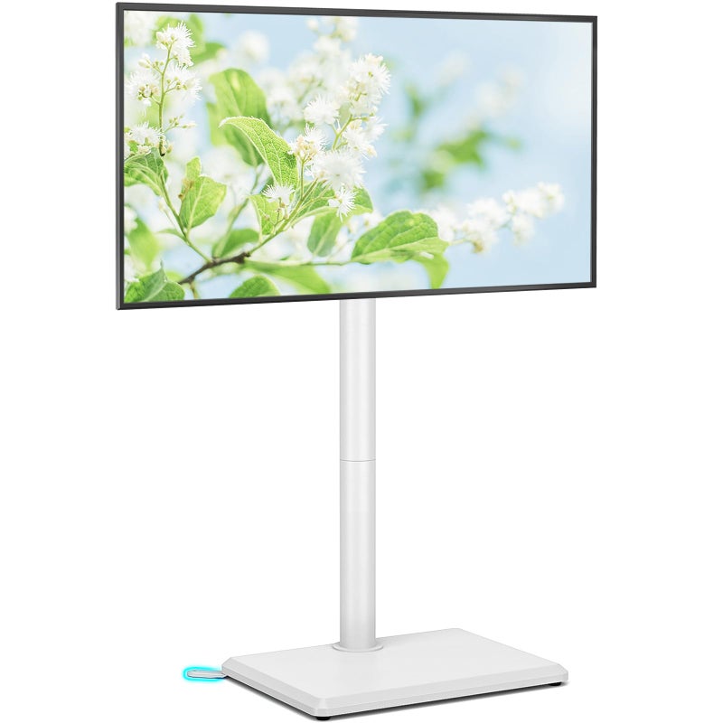 Rfiver Swivel Floor TV Stand with Mount for 28-60 inch TVs up to 88 lbs, Height Adjustable Tall TV Stand with Wood Base, Saving Space Design for Bedroom, Living Room and Corner, White - Image 1