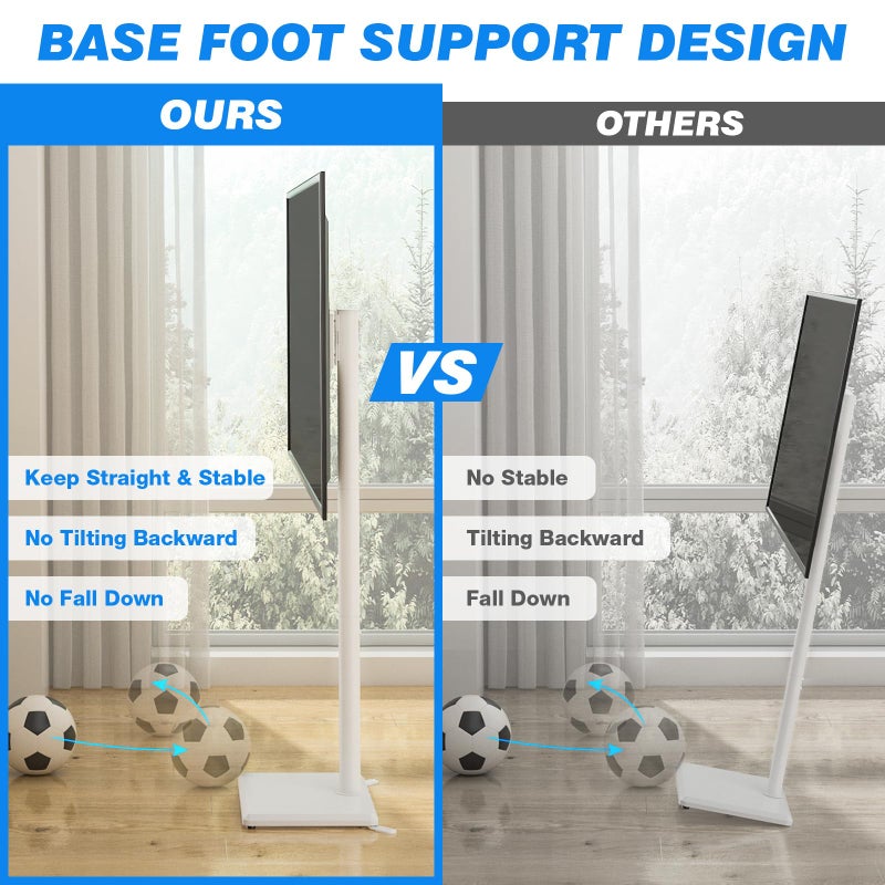 Rfiver Swivel Floor TV Stand with Mount for 28-60 inch TVs up to 88 lbs, Height Adjustable Tall TV Stand with Wood Base, Saving Space Design for Bedroom, Living Room and Corner, White - Image 3