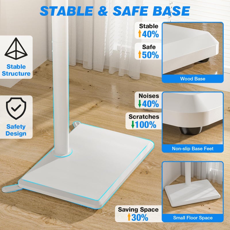 Rfiver Swivel Floor TV Stand with Mount for 28-60 inch TVs up to 88 lbs, Height Adjustable Tall TV Stand with Wood Base, Saving Space Design for Bedroom, Living Room and Corner, White - Image 4