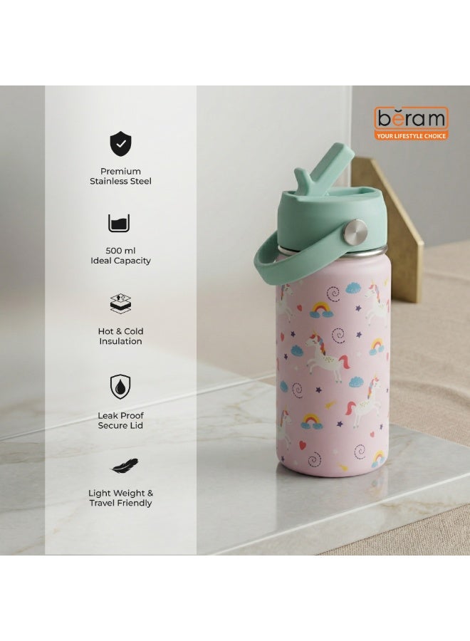 Beram Stainless Steel Thermal Water Bottle 12oz 500ml Smart Water Bottle Aqua Flask Travel Flask for Hot Water Thermos Flask Pink Bottle - Image 4