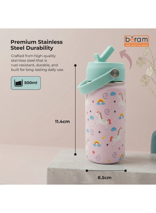 Beram Stainless Steel Thermal Water Bottle 12oz 500ml Smart Water Bottle Aqua Flask Travel Flask for Hot Water Thermos Flask Pink Bottle - Image 2