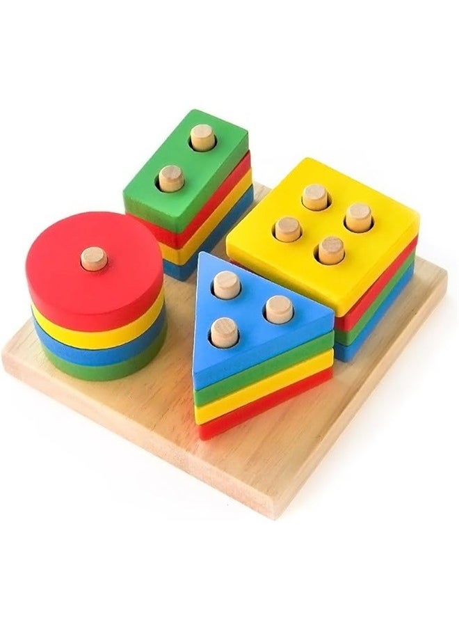 yongsheng Wooden Intelligence Educational Toy，Kids Wooden Stacking Toys & Shape Sorting Board | Geometric Shape Stacker | Eco-Friendly & Non-Toxic Wooden Toy | Early Childhood Development Toys for Fine Motor Skills  - Image 2