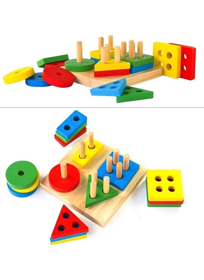 yongsheng Wooden Intelligence Educational Toy，Kids Wooden Stacking Toys & Shape Sorting Board | Geometric Shape Stacker | Eco-Friendly & Non-Toxic Wooden Toy | Early Childhood Development Toys for Fine Motor Skills  - Image 3
