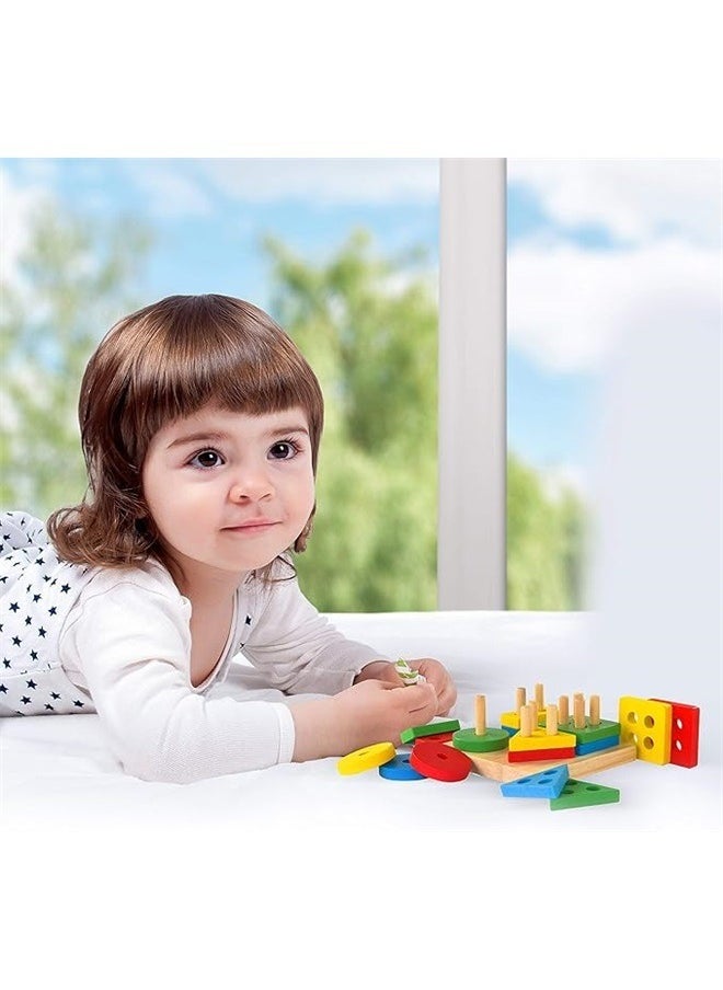 yongsheng Wooden Intelligence Educational Toy，Kids Wooden Stacking Toys & Shape Sorting Board | Geometric Shape Stacker | Eco-Friendly & Non-Toxic Wooden Toy | Early Childhood Development Toys for Fine Motor Skills  - Image 4