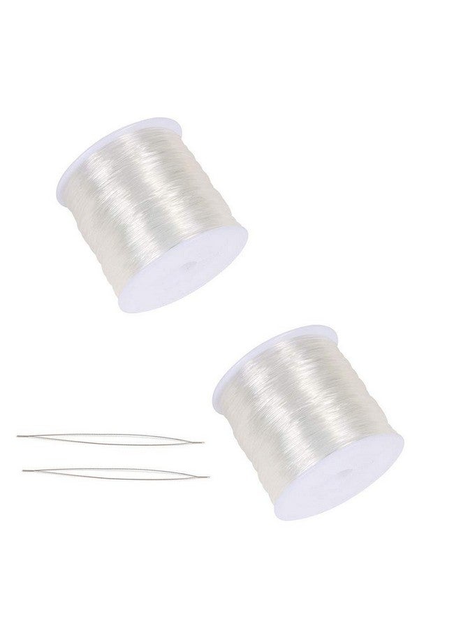 كابكس خيط مرن من الكريستال 0.5 مم - 2 بكرة من خيوط الخرز الأبيض الشفافة القابلة للتمدد وإبرتين لربط الجذور للأساور والخرز وصناعة المجوهرات (100 متر/لفة)، شفاف - Image 1