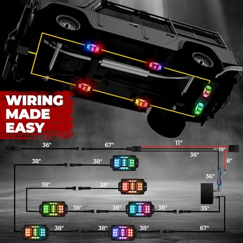 DITRIO 6 Pods Five Sided RGB Rock Lights for Trucks Jeep UTV SUV ATV Golf Cart, Multi Chasing Color App/Remote Control Led Rock Lights with Music Mode, Waterproof Exterior Underglow Kits for Cars - Image 5