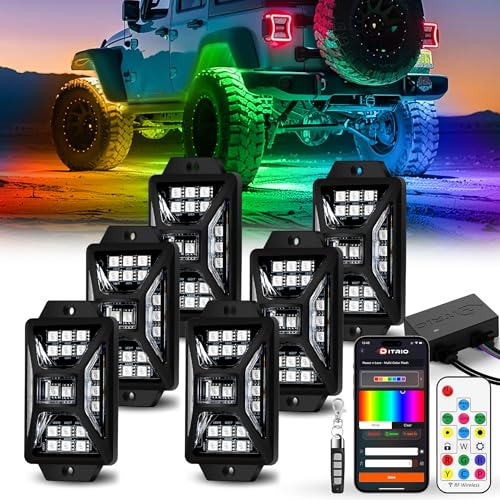 DITRIO 6 Pods Five Sided RGB Rock Lights for Trucks Jeep UTV SUV ATV Golf Cart, Multi Chasing Color App/Remote Control Led Rock Lights with Music Mode, Waterproof Exterior Underglow Kits for Cars - Image 1