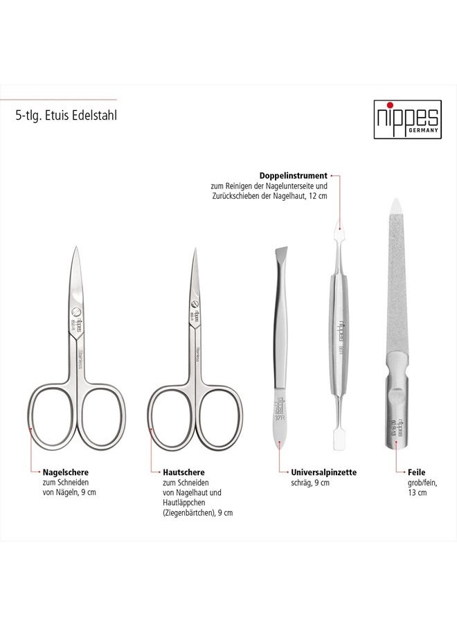 Nippes Solingen Manicure Set, 5-Piece, Stainless Steel and Nickel Free, Genuine Brown Cowhide Leather Case  - Image 4