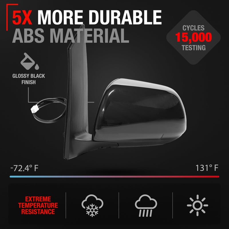 T1A Driver Side Mirror Replacement - Compatible with 2013-2017 Toyota Sienna - Powered Adjustment, Heated, Manual Fold, Flat Glass - Smooth Black, 6H6P - OEM 87940-08113, TO1320301 - Image 3