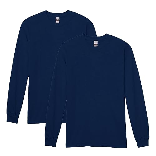 Gildan Men's Heavy Cotton Long Sleeve T-Shirt, Style G5400, 2-Pack, Navy, Medium - Image 1