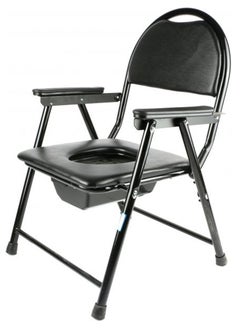 Generic Bathroom Chair Black Leather with Back and Armrests Commode Chair without Wheels JL8996  - Image 2