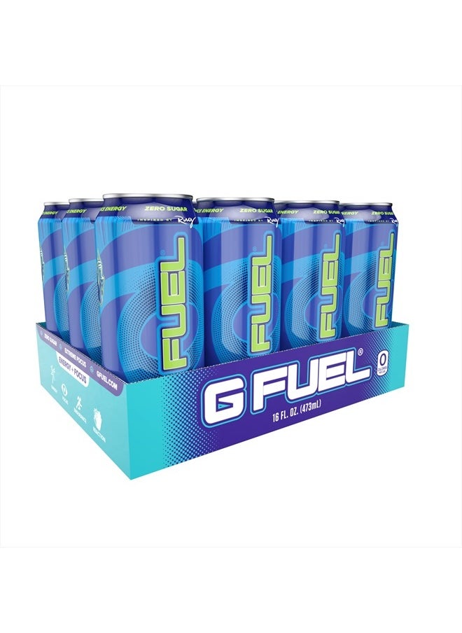 G Fuel - Chug Rug Energy Drink, Sugar Free, Healthy Drinks, Zero Calorie, 300 mg Caffeine per Carbonated Can, Sour Blue Flavor, Focus Amino, Vitamin + Antioxidants Blend - 12 Pack - Image 1