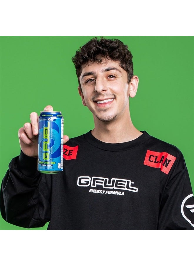G Fuel - Chug Rug Energy Drink, Sugar Free, Healthy Drinks, Zero Calorie, 300 mg Caffeine per Carbonated Can, Sour Blue Flavor, Focus Amino, Vitamin + Antioxidants Blend - 12 Pack - Image 1