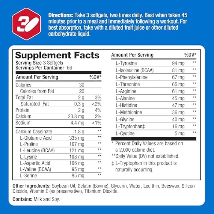 Prolab Amino Gel-Caps Essential Amino Acids Supplement, High-Potency, Easy-to-Swallow Capsules (200 Softgels) - Image 2