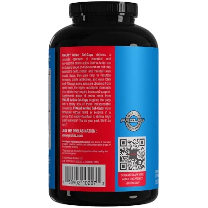 Prolab Amino Gel-Caps Essential Amino Acids Supplement, High-Potency, Easy-to-Swallow Capsules (200 Softgels) - Image 4