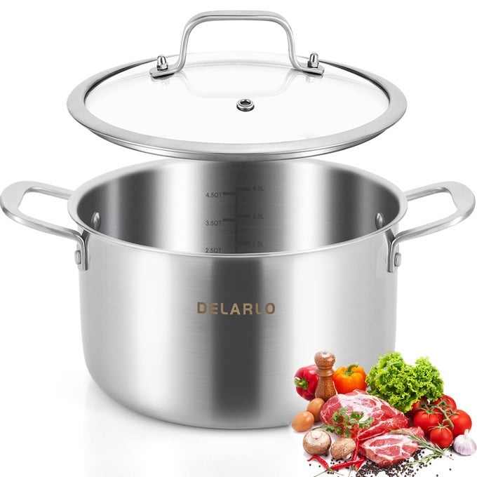 TRIPLY STAINLESS STEEL STOCK POT 5 QUART POT WITH LID ALL STOVES SAFE UP TO 600 SAVING FUEL 20 HEAVY DUTY SOUP POT WITH LID KITCHEN ESSENTIALS STEW POT FAST EVEN HEAT