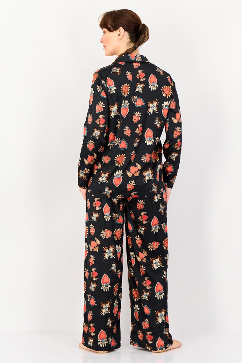 bebe Women 2 Pieces Allover Print Long Sleeves Nightwear Set, Multicolor - Image 3