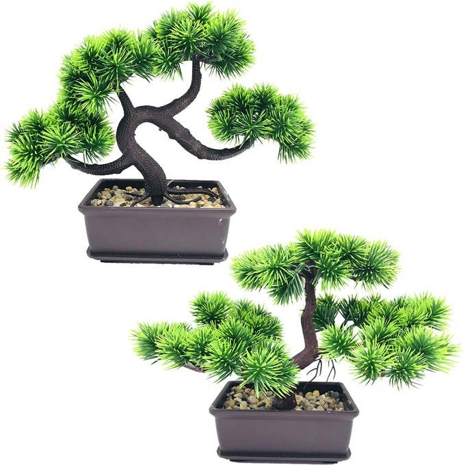 ARTIFICIAL PLANTS FAKE BONSAI PINE TREES PLANTS GREENERY JAPANESE PINE BONSAI TREE DESKTOP DISPLAY SIMULATIONOFFICELIVING ROOMZEN GARDEN DECORATION INDOOR HOME DCOR2 PACK POTTED