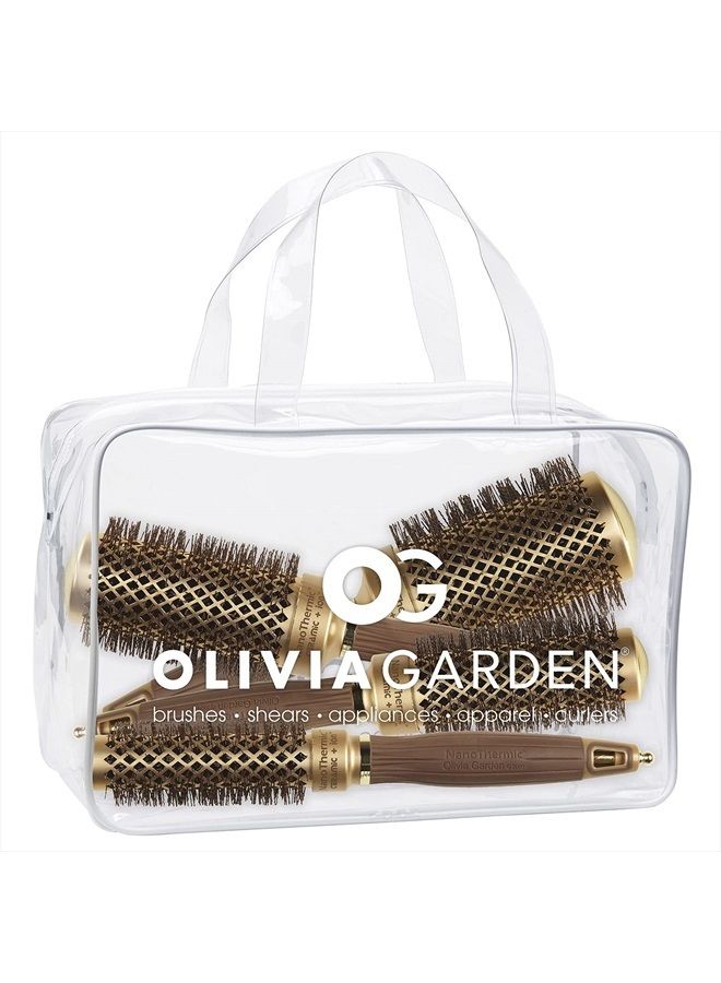 Olivia Garden Nano Thermic Ceramic + Ion Round Thermal Hair Brush kit contains NT-54, NT-44, NT-34, NT-24 (4-Piece Bag) - Image 1
