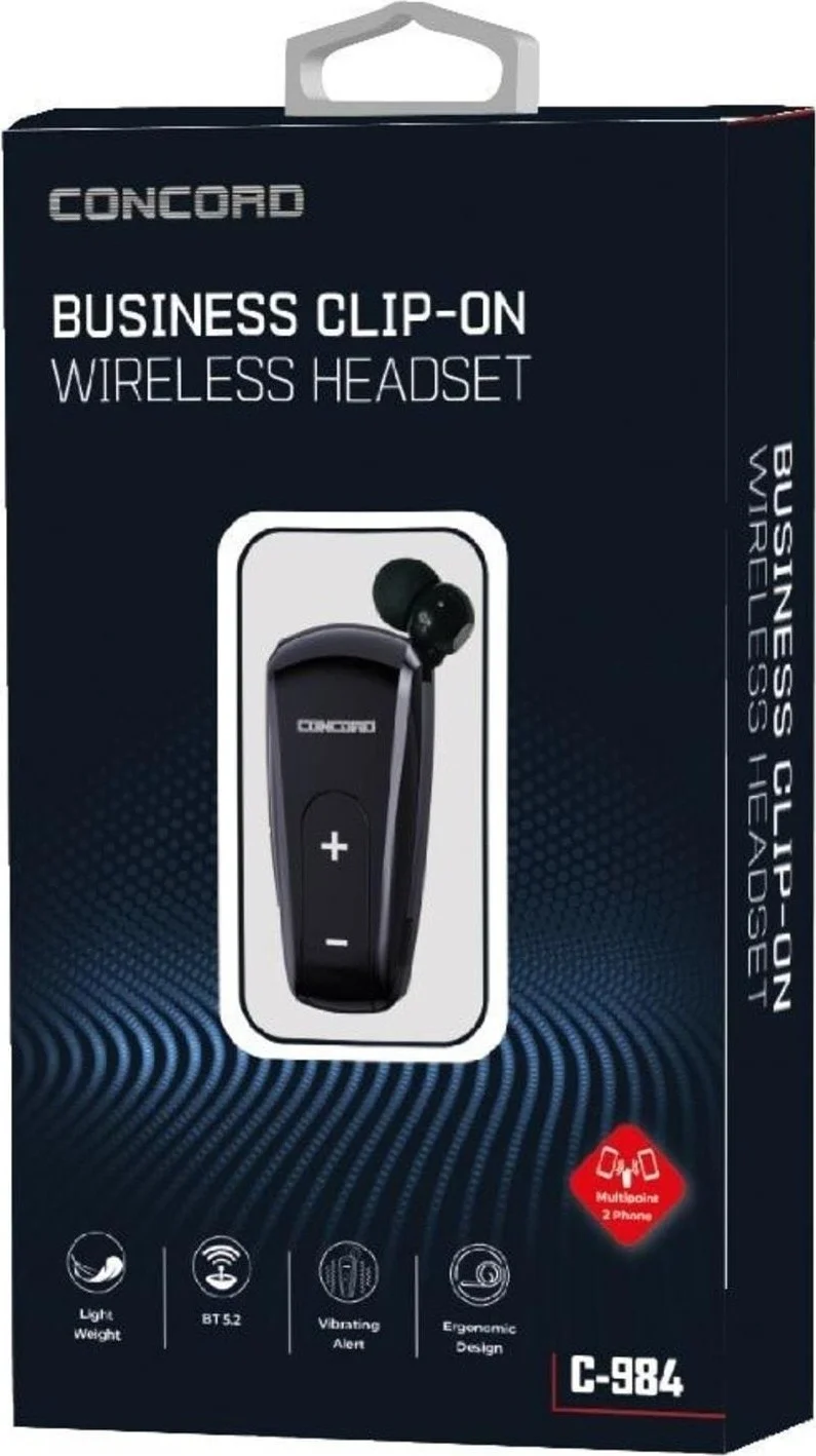 CONCORD C-984 Reel Bluetooth Headset Vibrating Connects to Two Phones at the Same Time