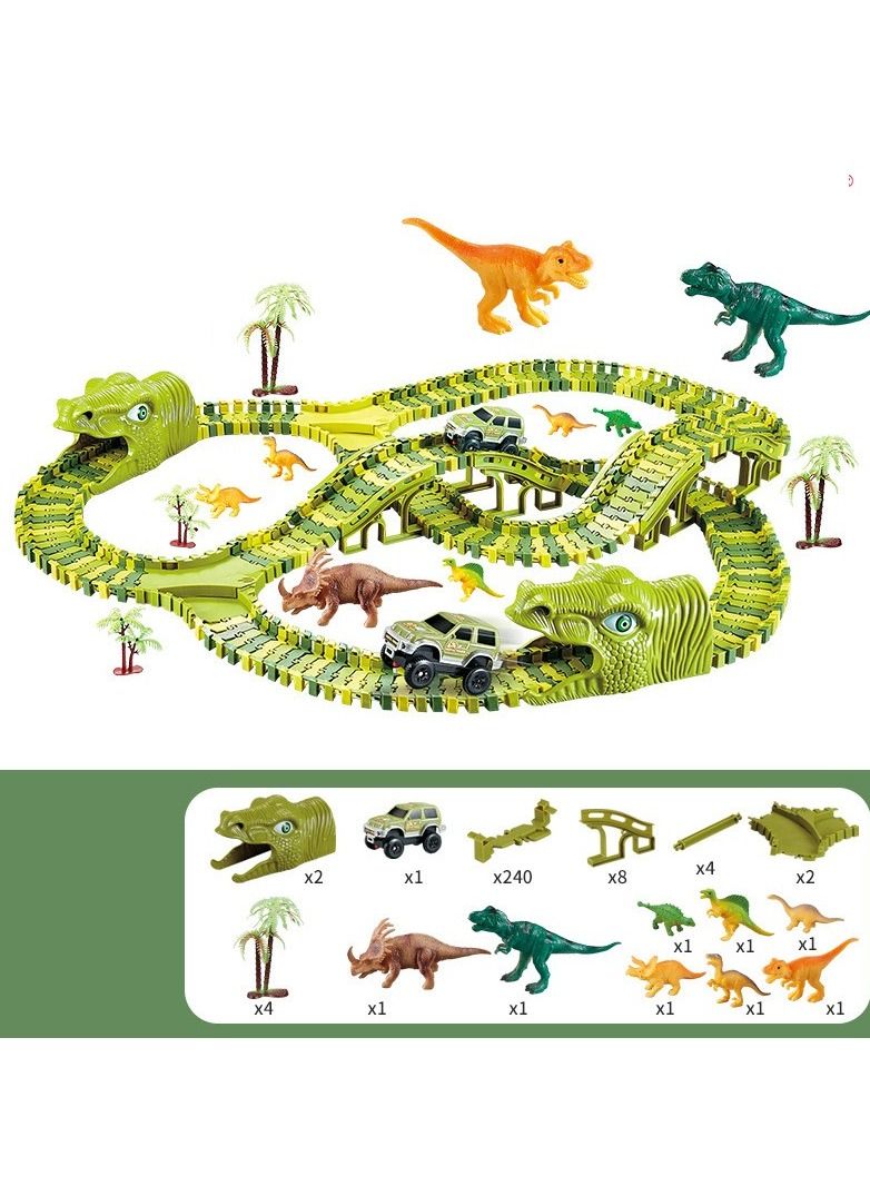 DUNISO Dinosaur Rail Car Toy 268 Pcs Dinosaur Car Race Track Toy with Car Play sets Includes 240 Flexible Train Track 7 Dinosaur and 2 Dinosaur Head Best Gift for Boys Girls - Image 2